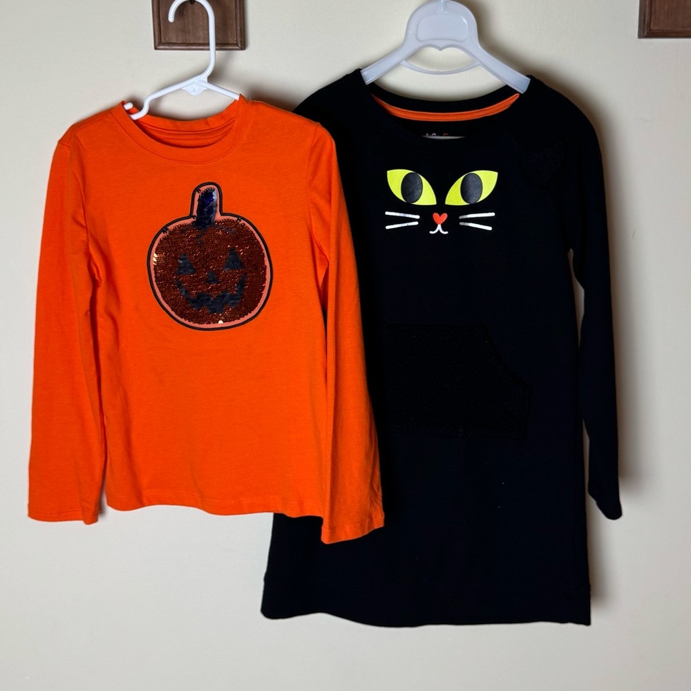 Black cat Halloween dress and pumpkin long sleeve bundle